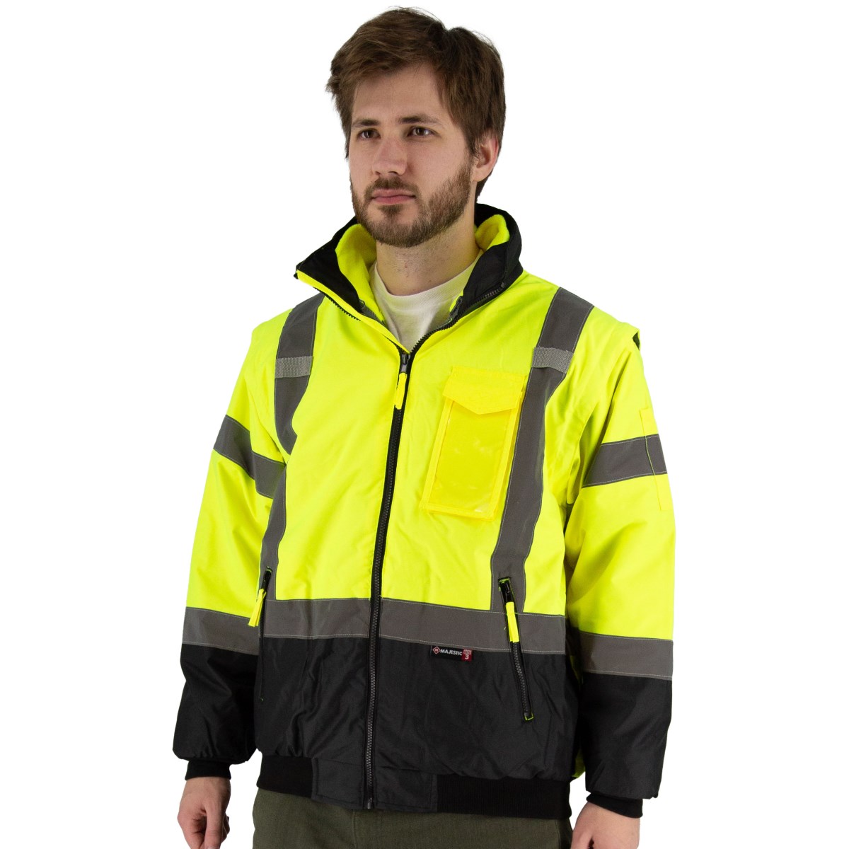 Majestic Safety High Visibility 8-in-1 Waterproof Jacket with High Visibility Liner, ANSI 3, R – 75-1383